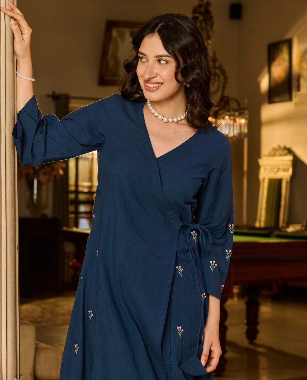 Merse Blue Embroidered Cotton kurta Set