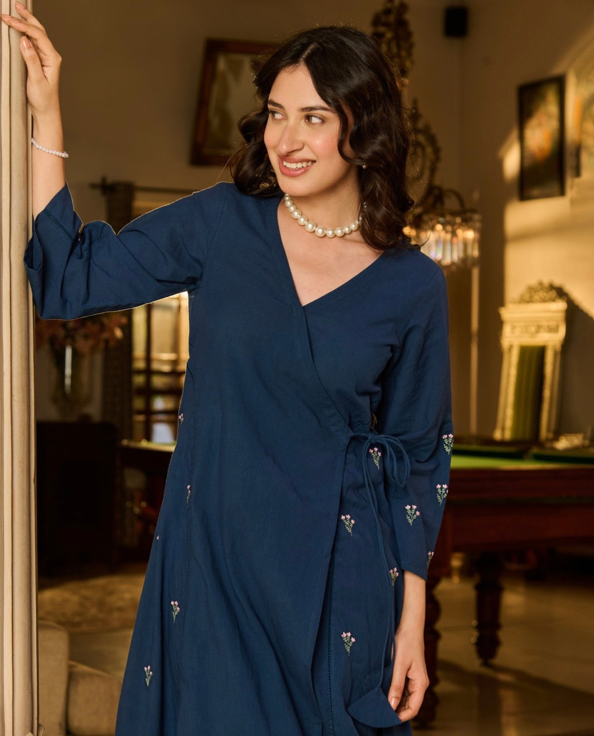Merse Blue Embroidered Cotton kurta Set