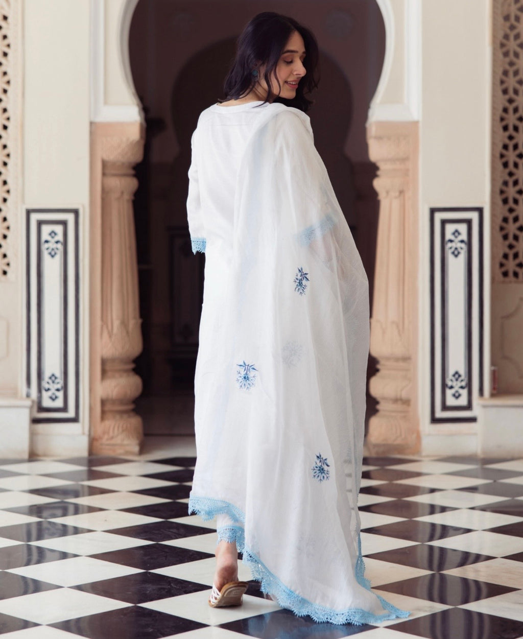 Vista White Embroidered Kota Doria Suit Set