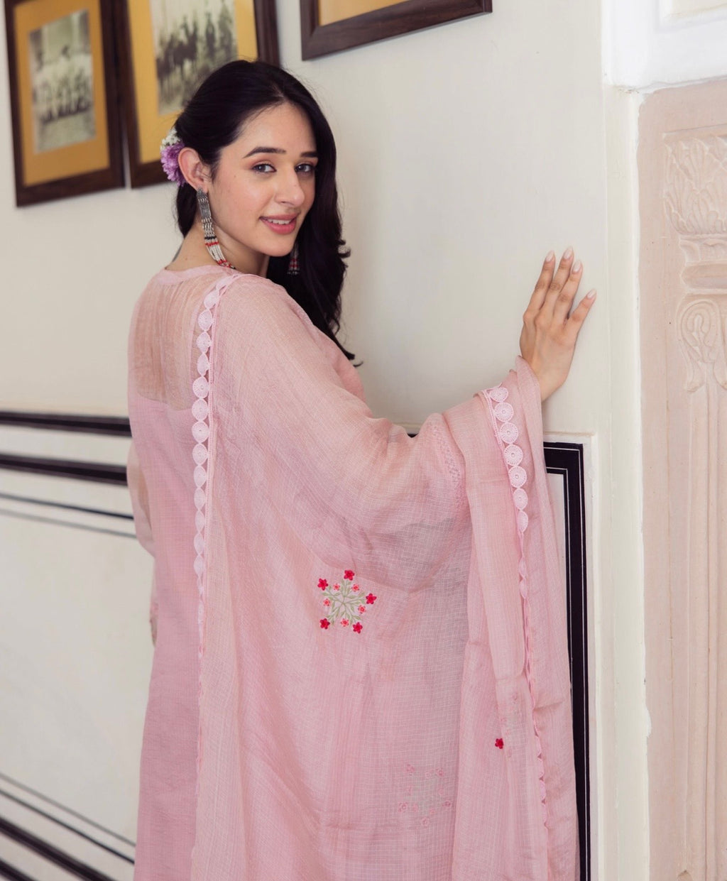Arya Pink Embroidered Doriya Suit Set