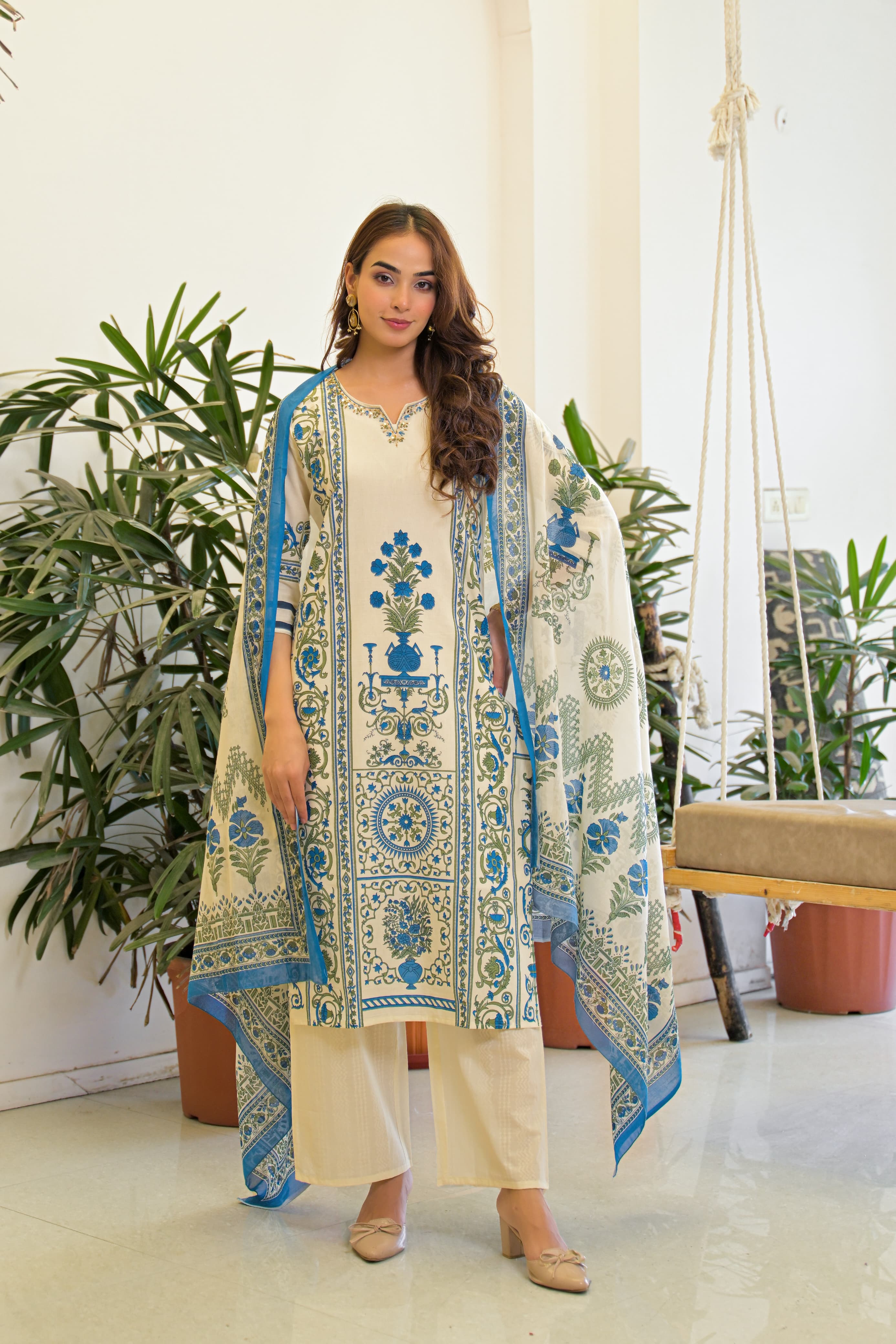 Ayesha yellow cotton printed suit set