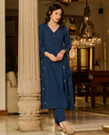 Merse Blue Embroidered Cotton kurta Set