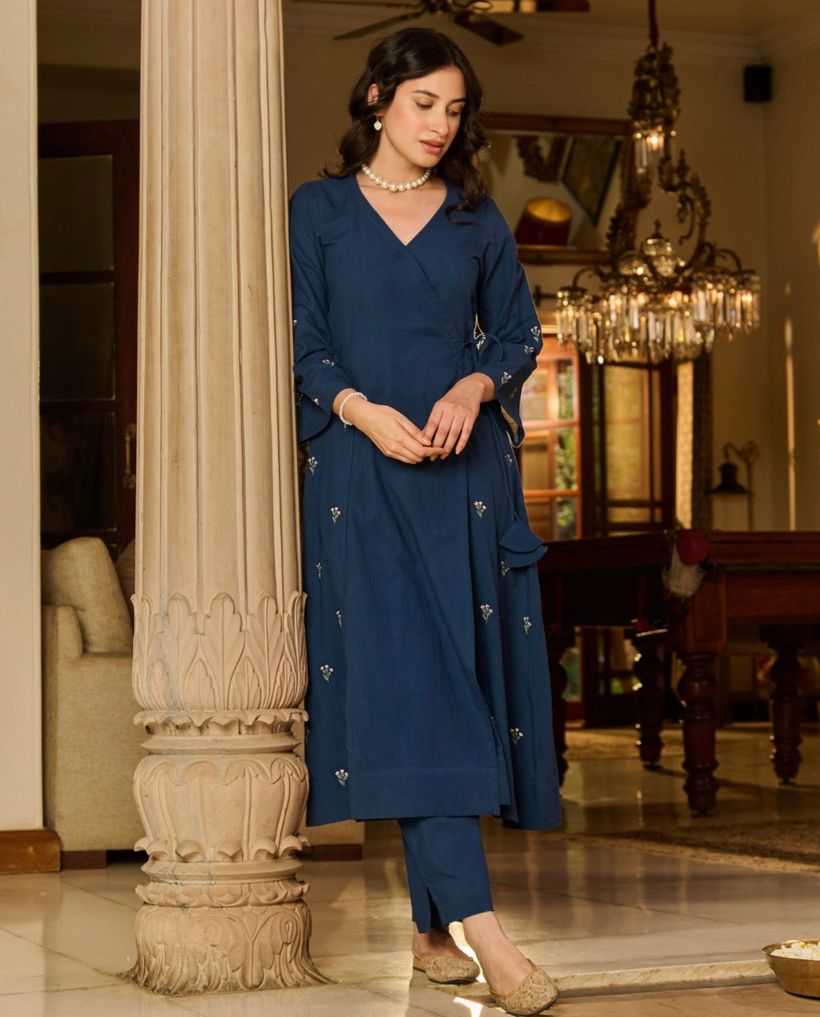 Merse Blue Embroidered Cotton kurta Set