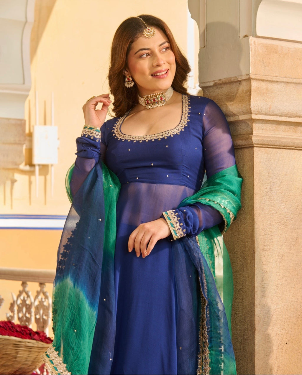 Noor Blue Georgette Anarkali  Suit Set