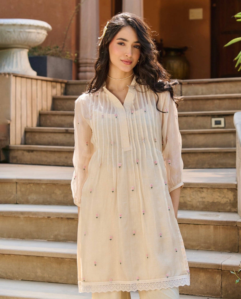 Misha Off White Embroidered Doria Kurta Set