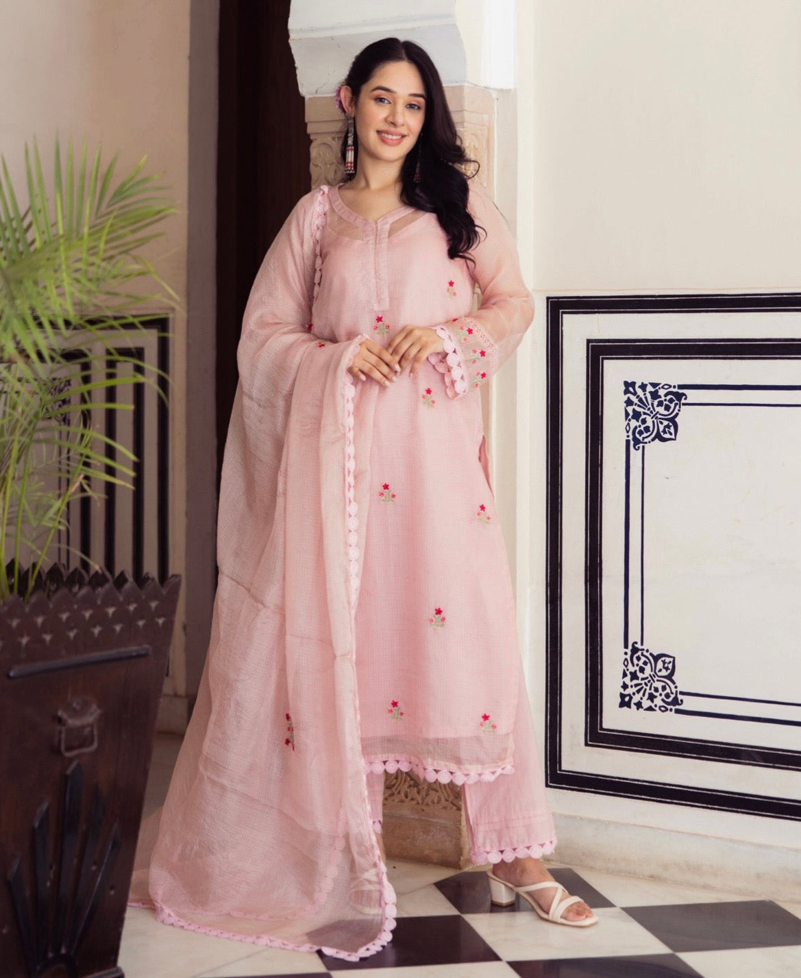 Arya Pink Embroidered Doriya Suit Set