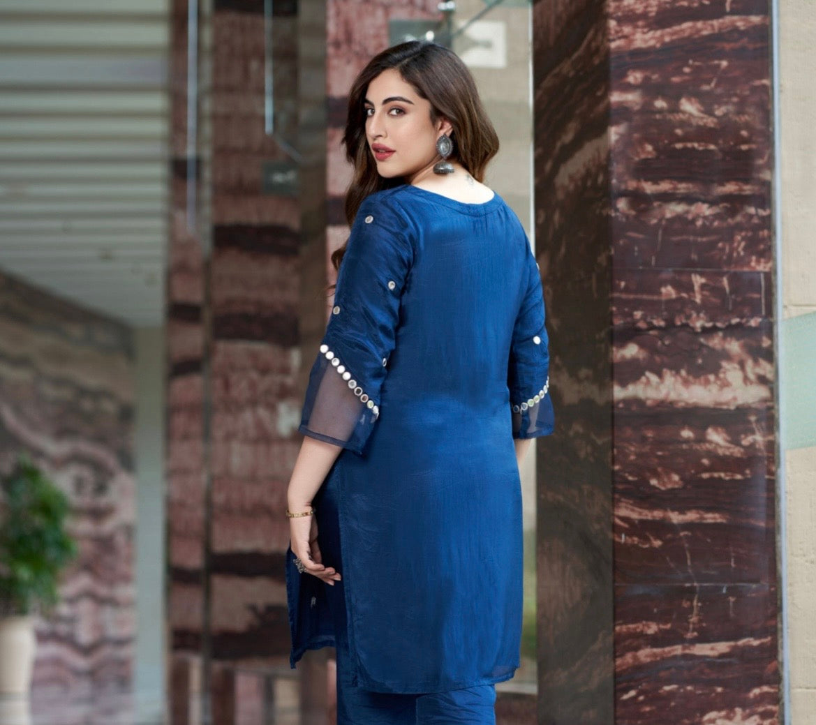 Shilp Blue Embroidered Silk kurta Set