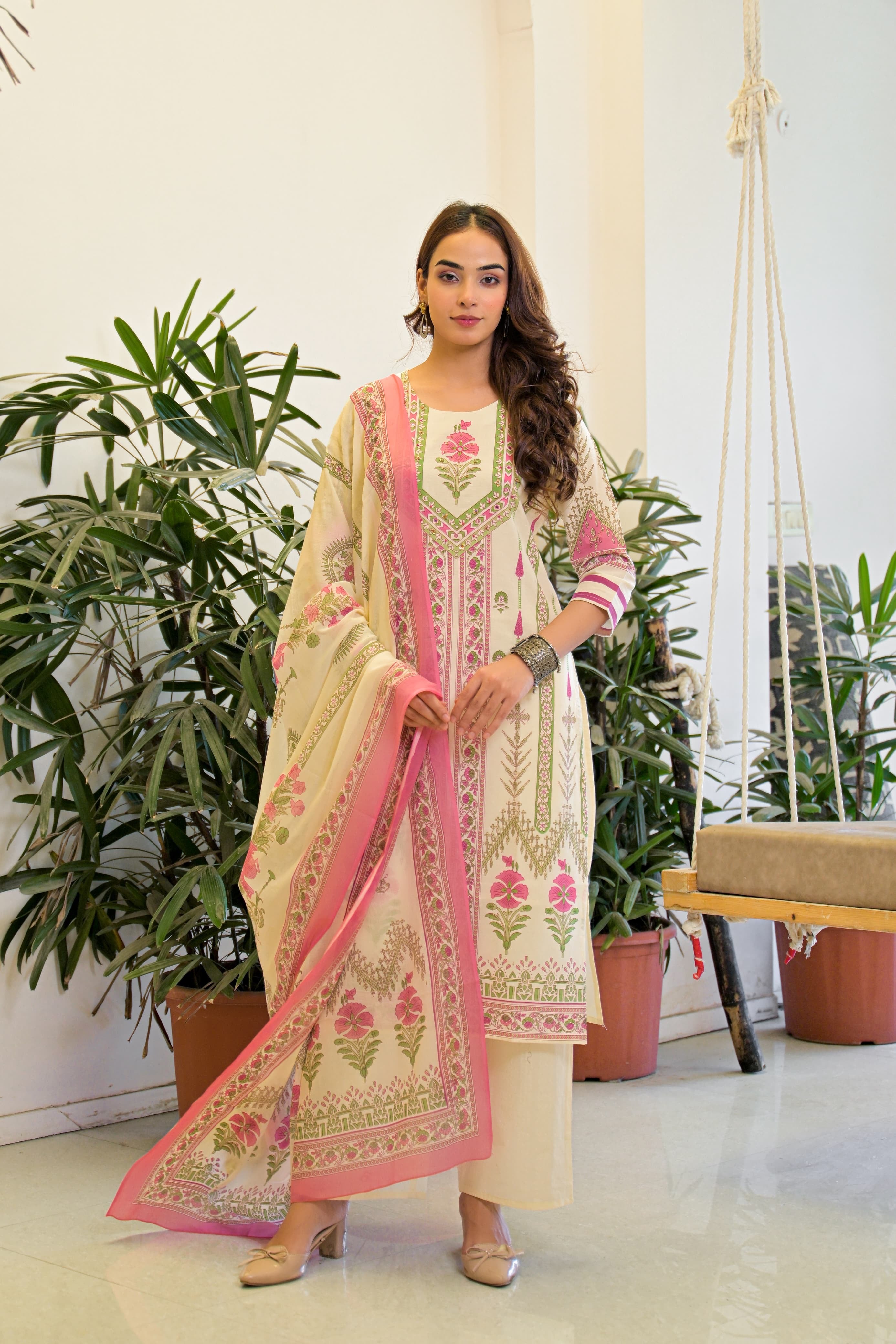 Ayesha yellow cotton printed suit set