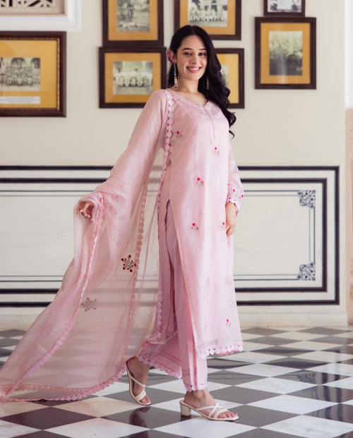 Arya Pink Embroidered Doriya Suit Set