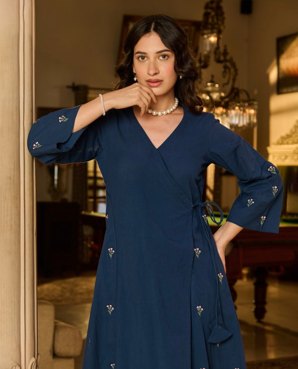 Merse Blue Embroidered Cotton kurta Set
