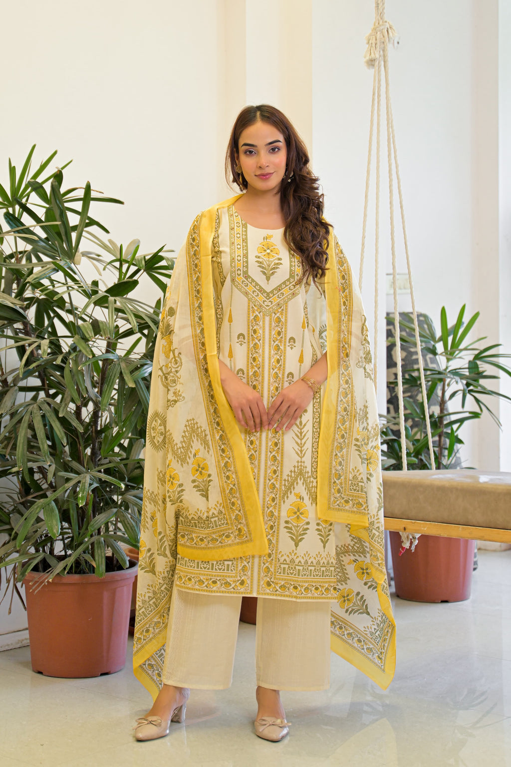 Ayesha yellow cotton printed suit set