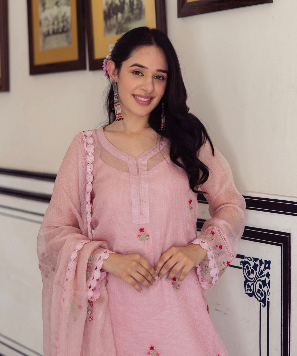 Arya Pink Embroidered Doriya Suit Set