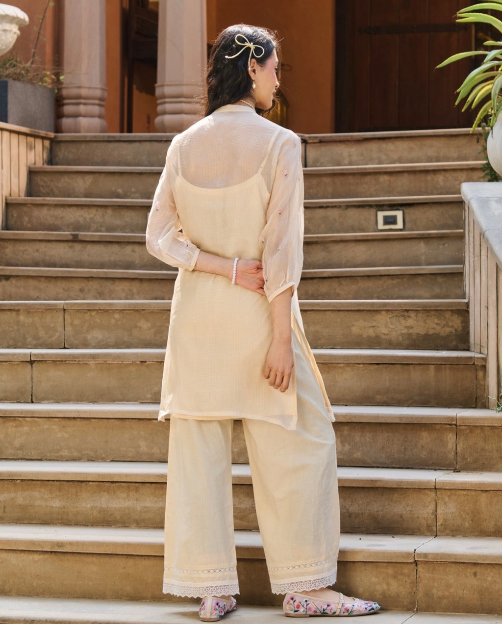 Misha Off White Embroidered Doria Kurta Set