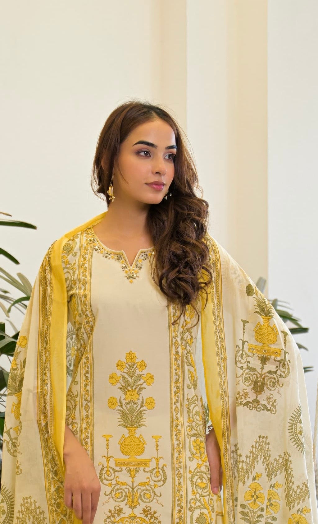 Ayesha yellow cotton printed suit set