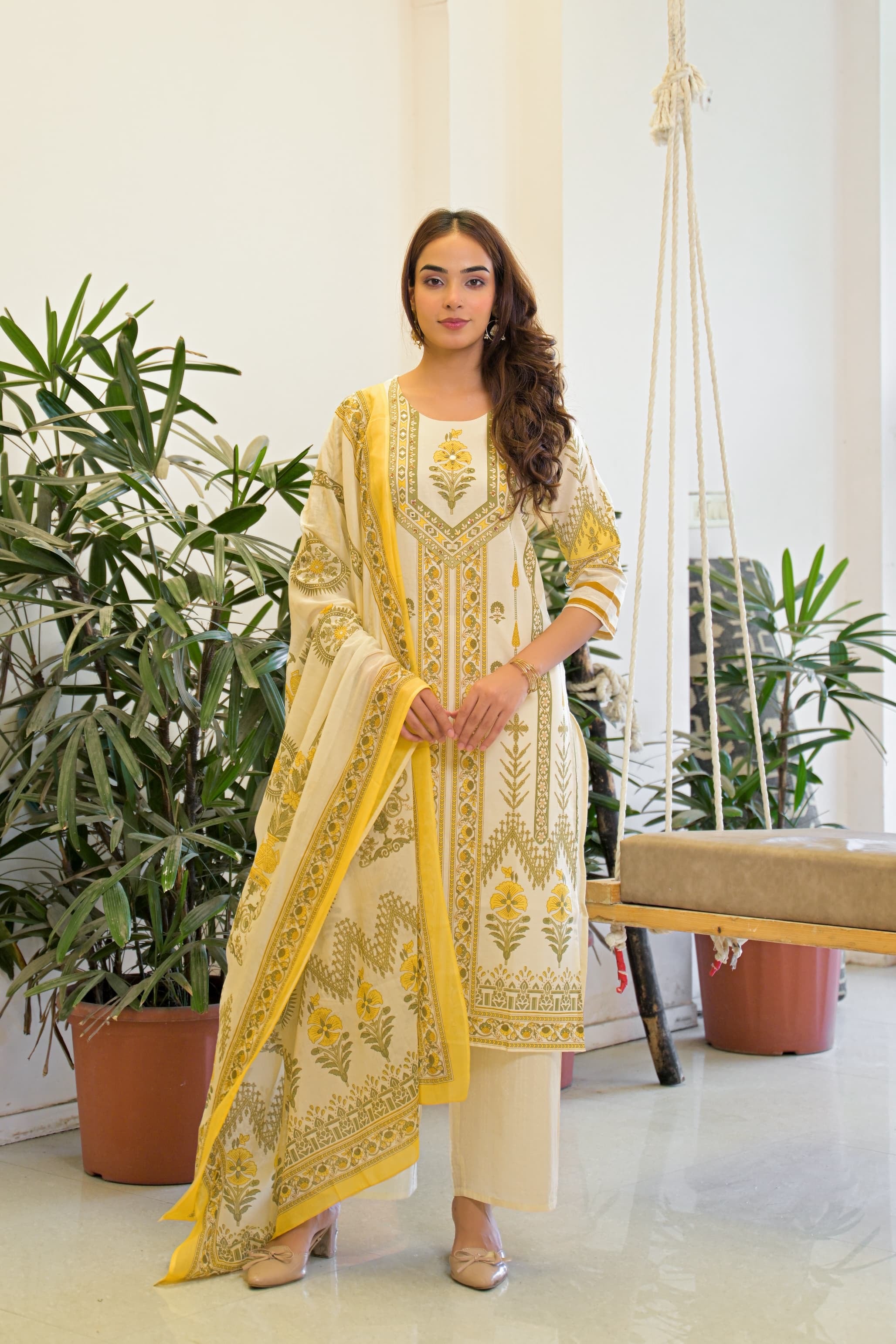 Ayesha yellow cotton printed suit set